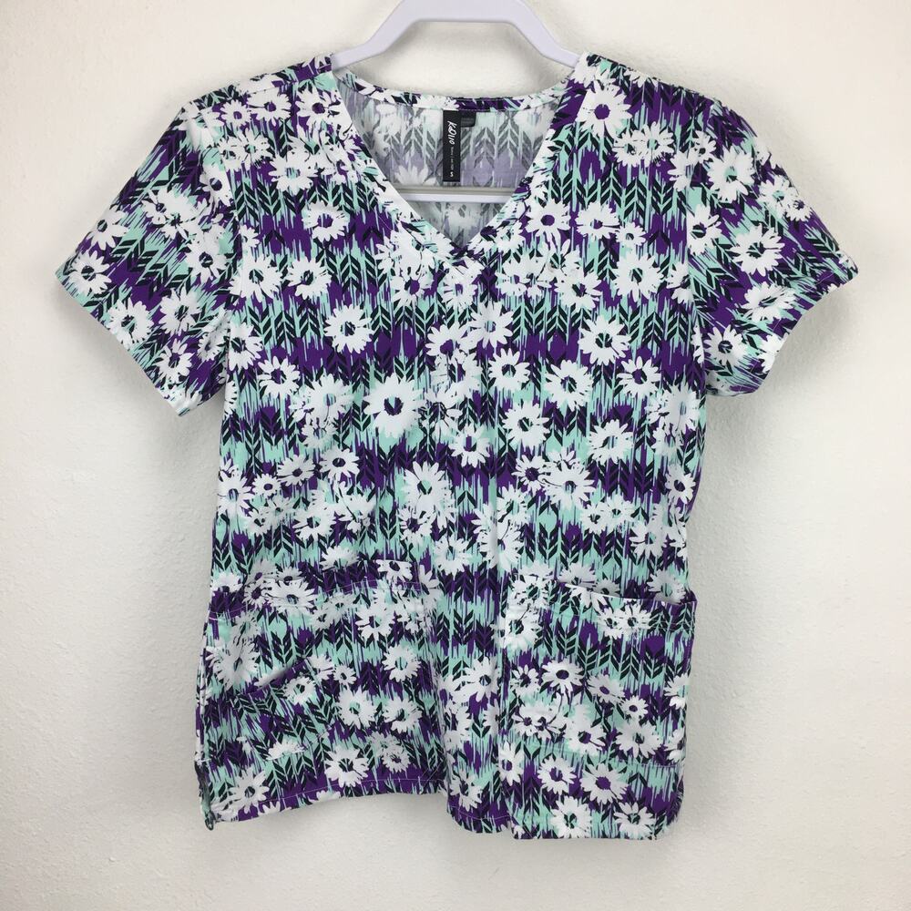 KD110 by Barco Small Floral Print Scrub Top Purple